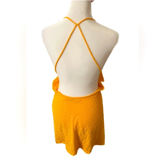 NEW FREE PEOPLE - Square Neck Halter DRESS Criss Cross Back in Orange - Picture 2 of 6